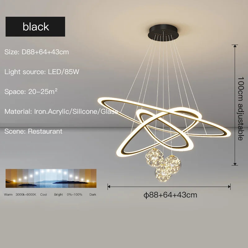 suspension moderne led anneaux design pour intérieur