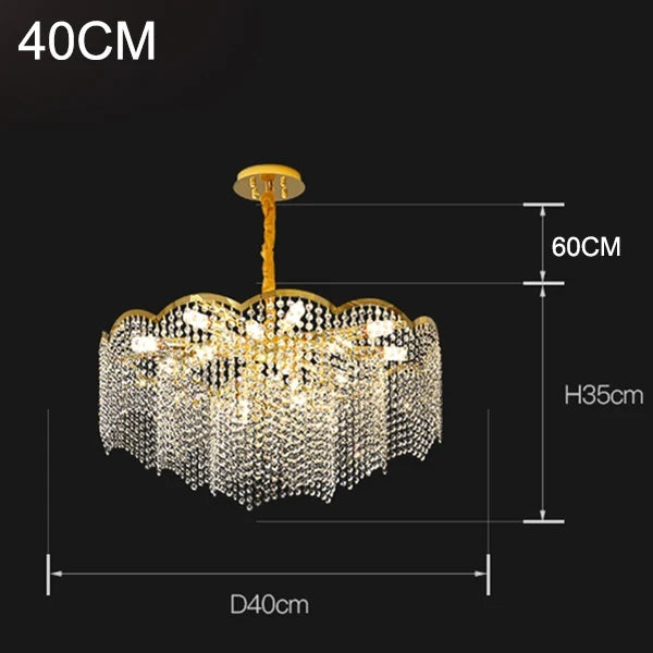 lustre moderne en cristal doré haute suspension design élégant pour intérieur