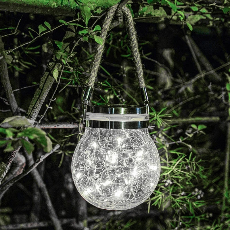 lampe solaire suspendue en verre craquelé pour jardin et extérieur