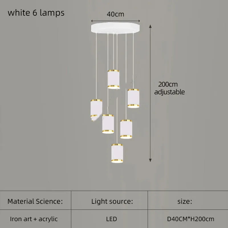 lustre long rotatif en acrylique pour éclairage intérieur décoratif