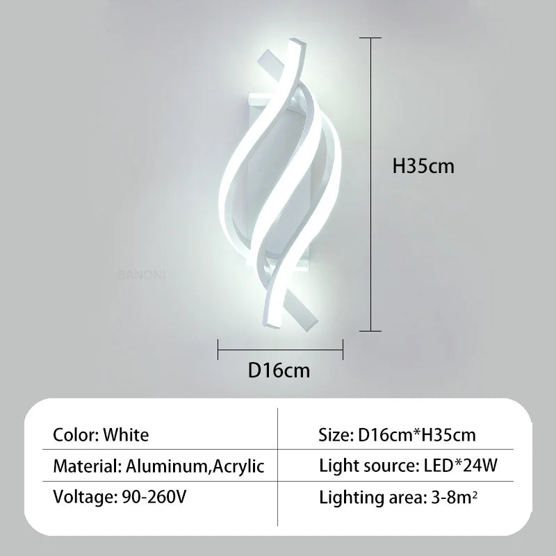 Applique murale spirale incurvée LED décorative