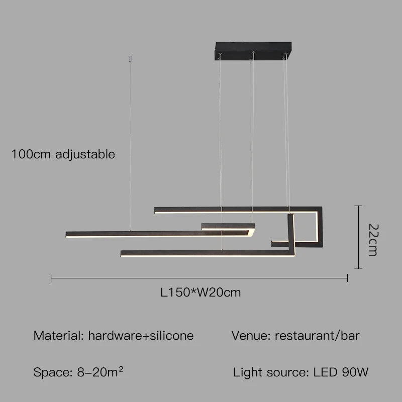 suspension à led moderne design rectangulaire intensité variable