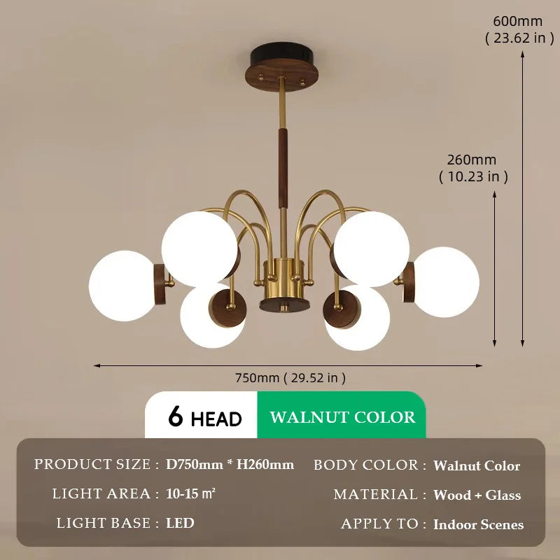 Walnut Wood chandelier lights, Wabi-sabi Modern style, Living Room lighting for Bedroom, Bedside, Living, Dining Room, Showcase