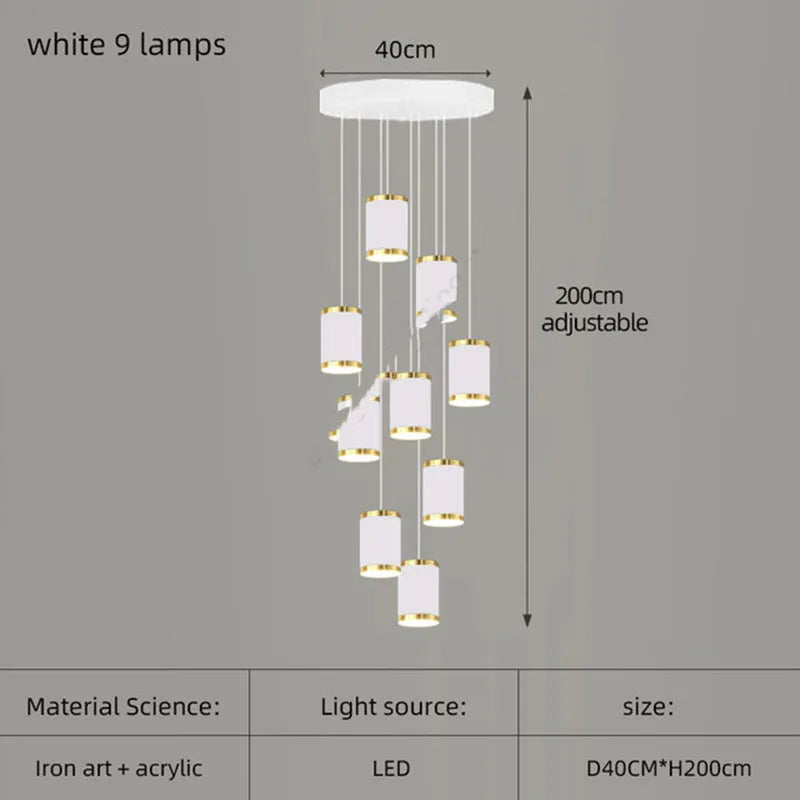 lustre long rotatif en acrylique pour éclairage intérieur décoratif