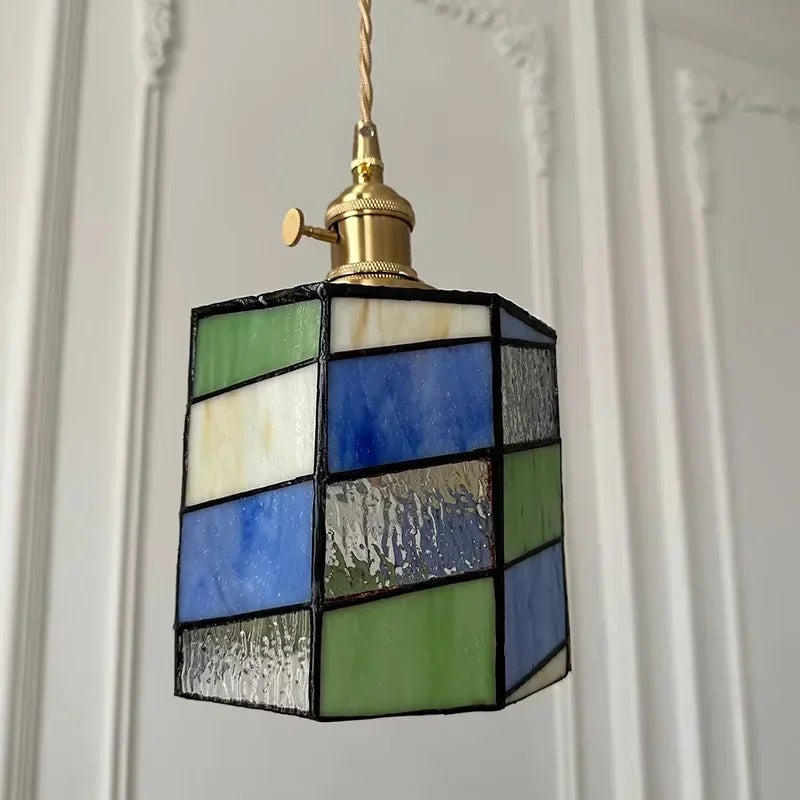 lustre en verre fait main style tiffany pour décoration intérieure