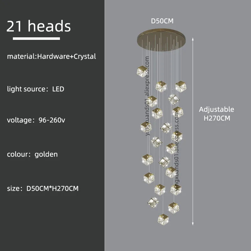 lustre carré moderne en cristal pour éclairage design
