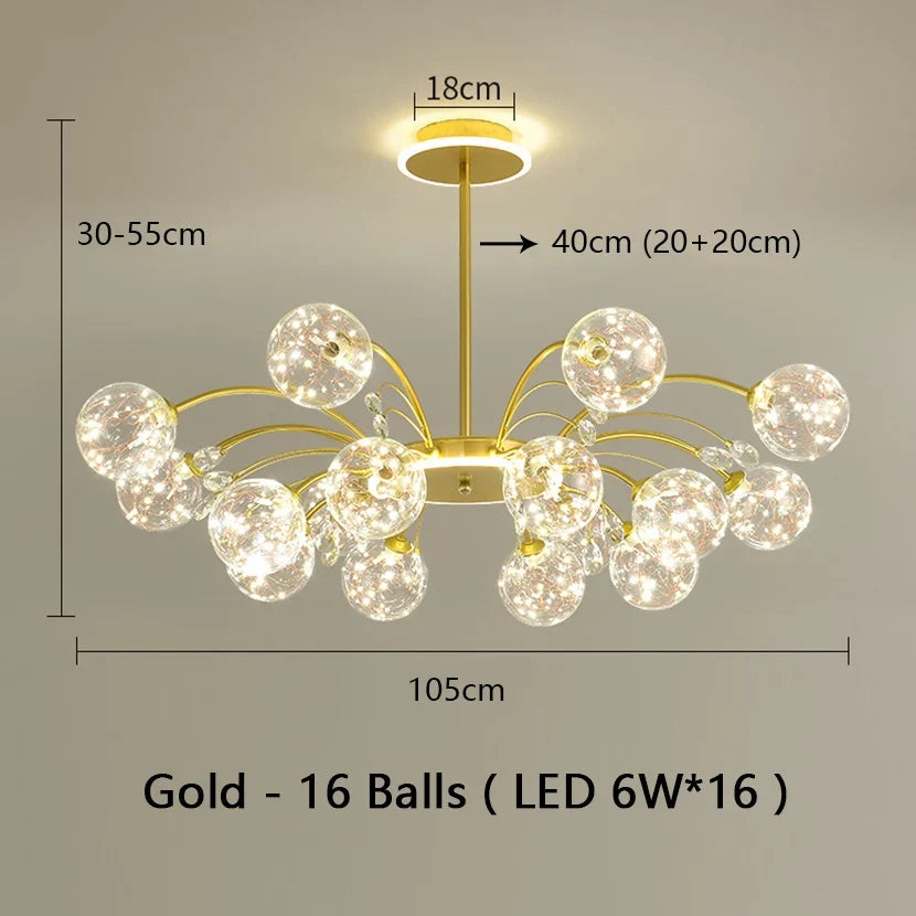lustre sandyha luxe led en fer avec boules de verre