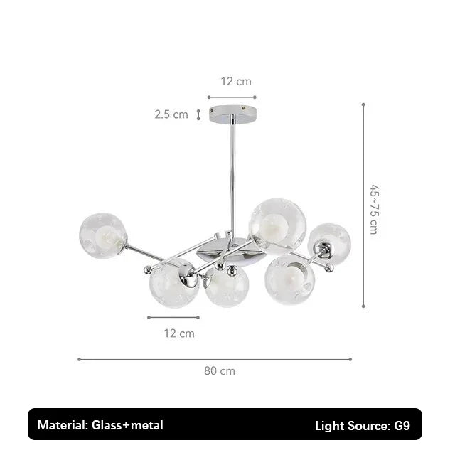 2024 Glass Chandelier Chrome Magic Bean Lights for  Living Room Pendant Lamp Bedroom Dining Room Ceiling Hanging Lamp