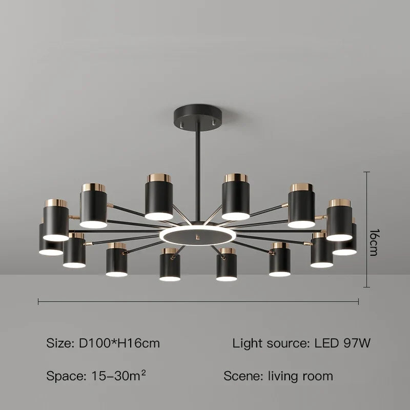lustre moderne en design simple noir et or