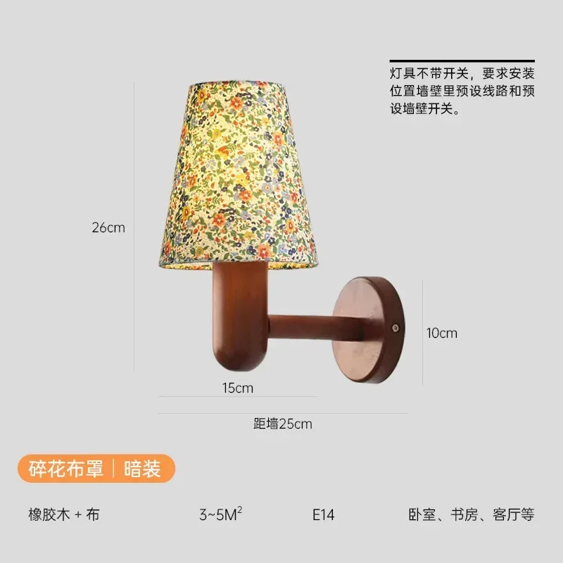 Nordic Retro Mushroom Wall Lamp with EU/US Plug, Wooden Bedroom Bedside Light, Living Room, Corridor LED Decorative Light