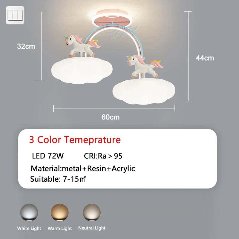 lustre licorne dessin animé avec télécommande lumière spectre complet