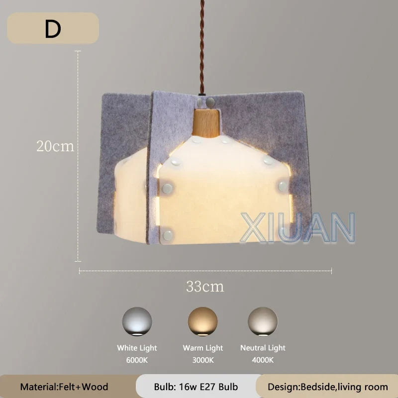 Art Design Restaurant Pendant Lamps Detachable Felt Sconces LED E27 Hanging Light for Living Room Dining Table Green White Pink