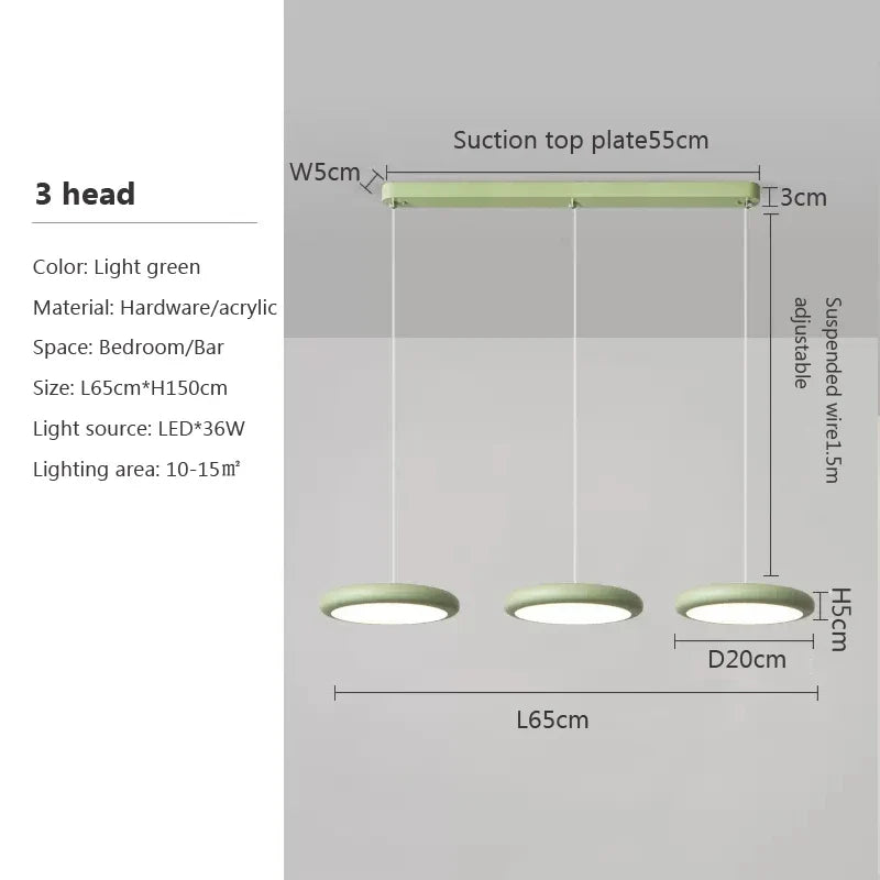 Nordique LED Suspension Lumière Vert 1-3 Tête Disque Lampes Suspendues Lustre Pour Salon Chambre Cuisine Salle À Manger Décor À La Maison Luminaire