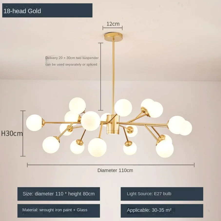 lustre nordique à led avec boule de verre pour luminaires suspendus