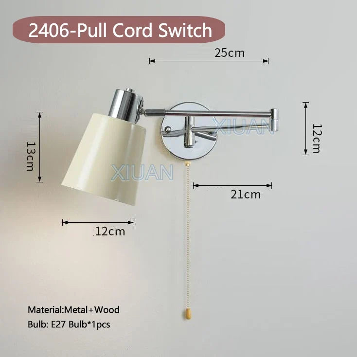 applique murale moderne bras pivotant led en tissu plissé métal