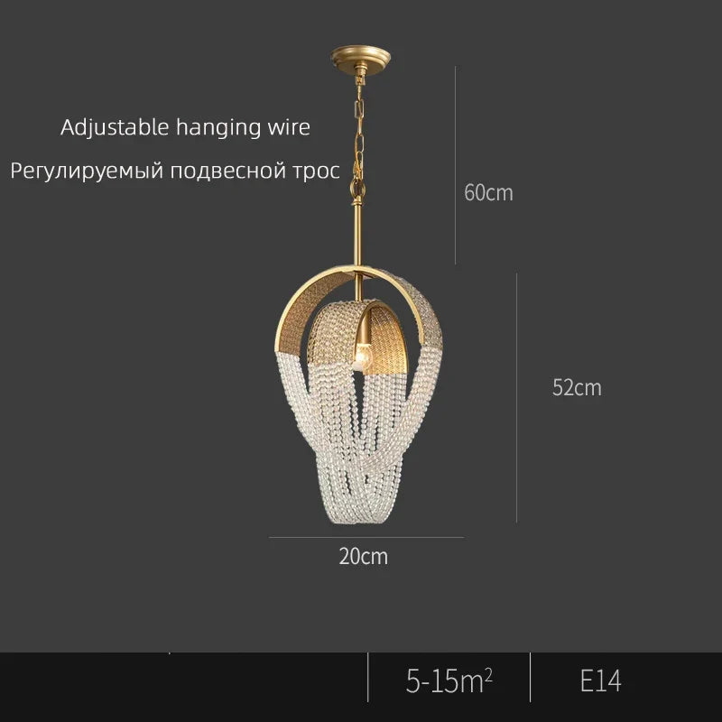lustre nordique moderne en cristal avec led et glands