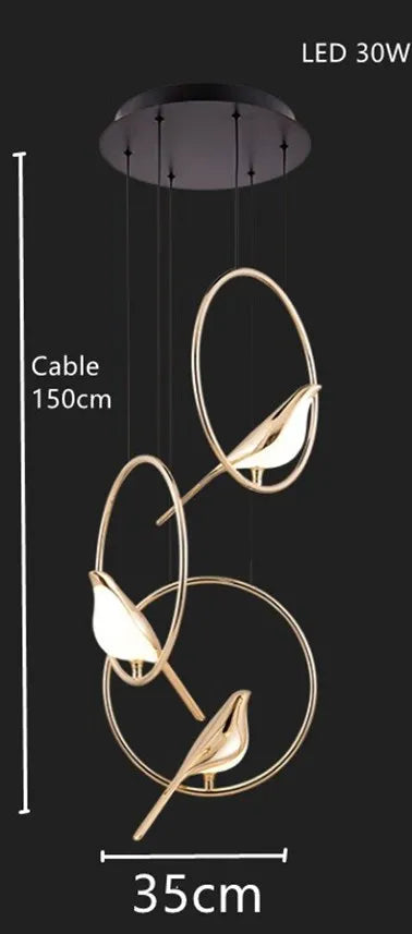 lustre oiseau doré pour décoration intérieure style nordique