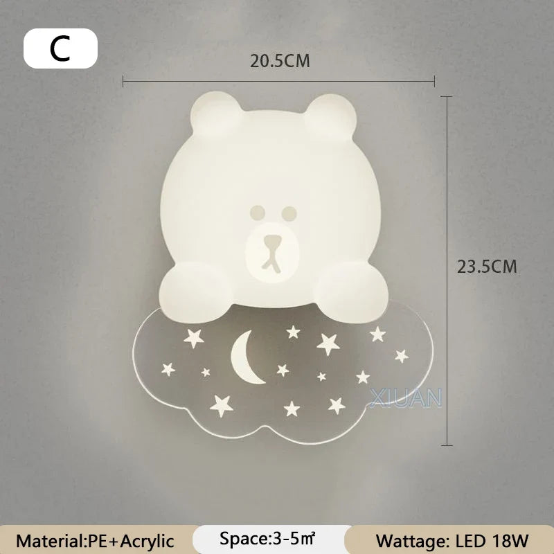 applique murale ours blanc lumière étoile lune pour enfants