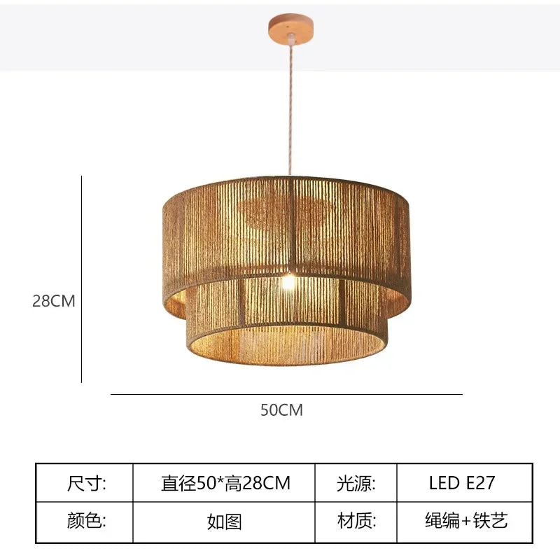 lustre rétro en rotin tissé pour décoration campagnarde chaleureuse