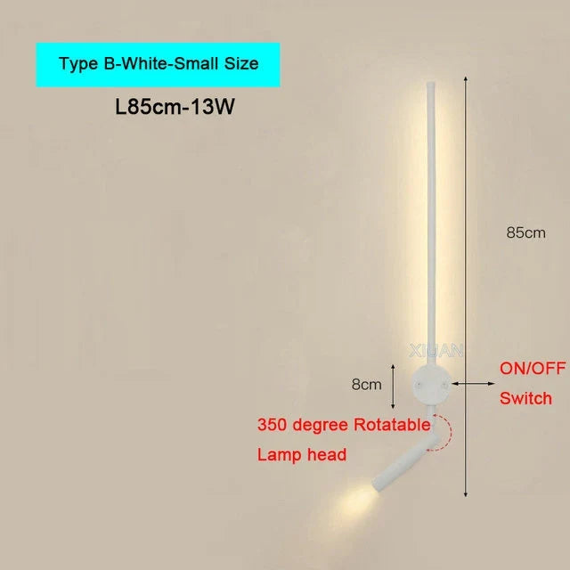 Modern Bedroom Living Room Wall Light ON/OFF Switch AC220V Black White Long Wall Lamps with LED Spotlights