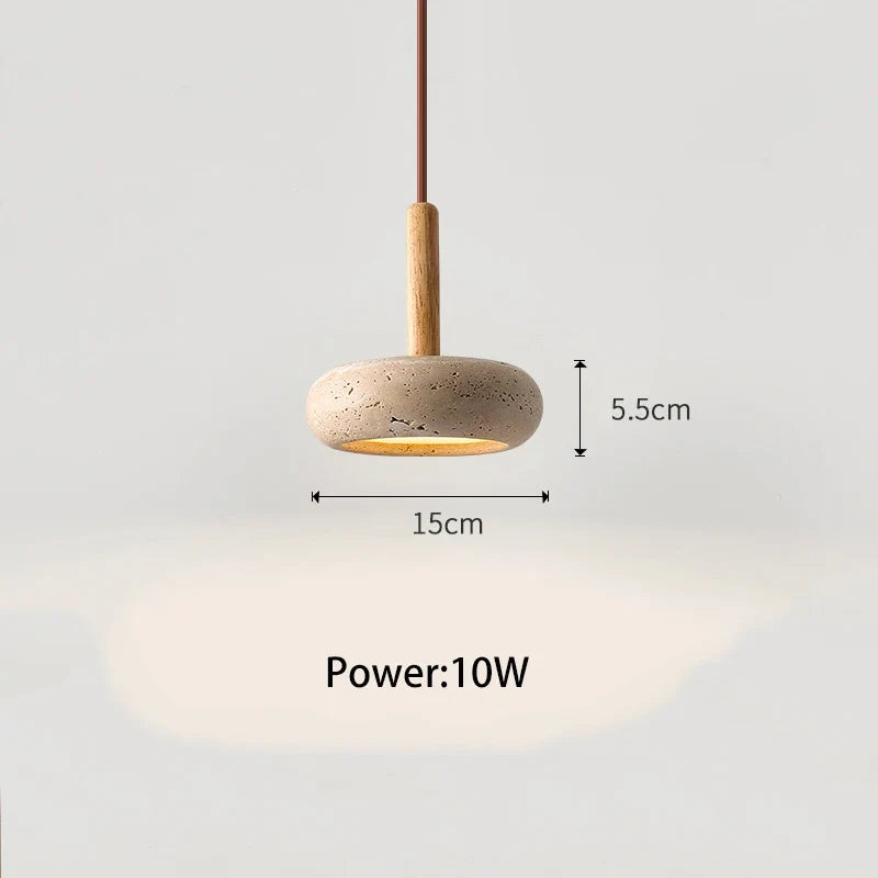 Suspension LED en pierre et bois moderne chevet japonais