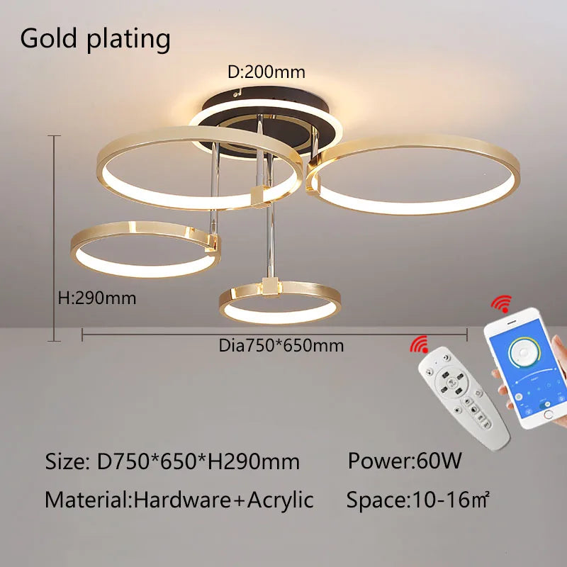 Plafonnier doré à anneaux led moderne