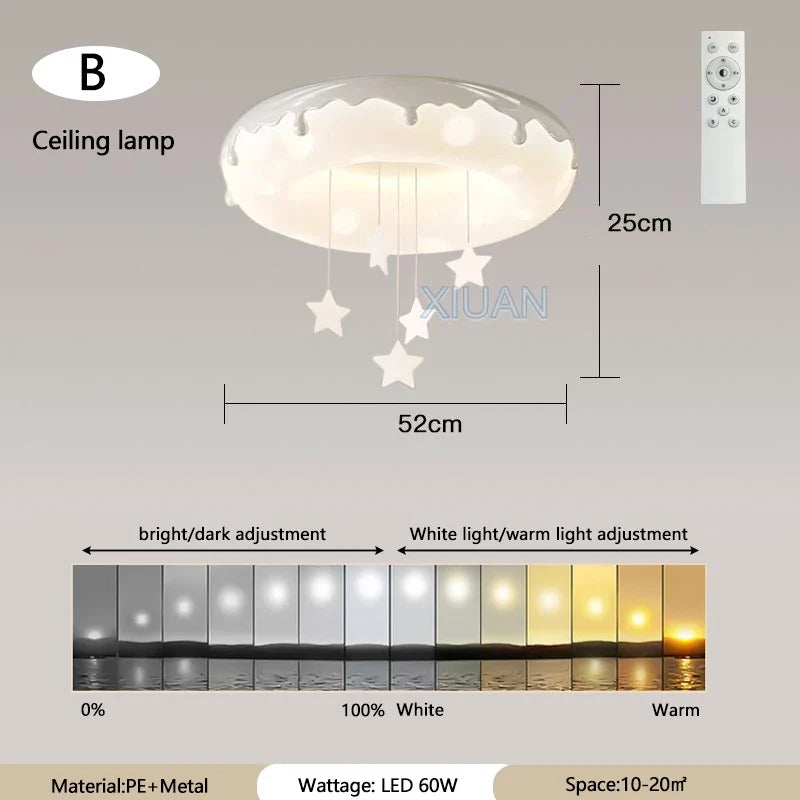 52cm Donuts Pendant Lamp With Remote Control Dimming Children's Room Bubble Ball Chandelier Light Kids Nursery Bedroom Lamp LED