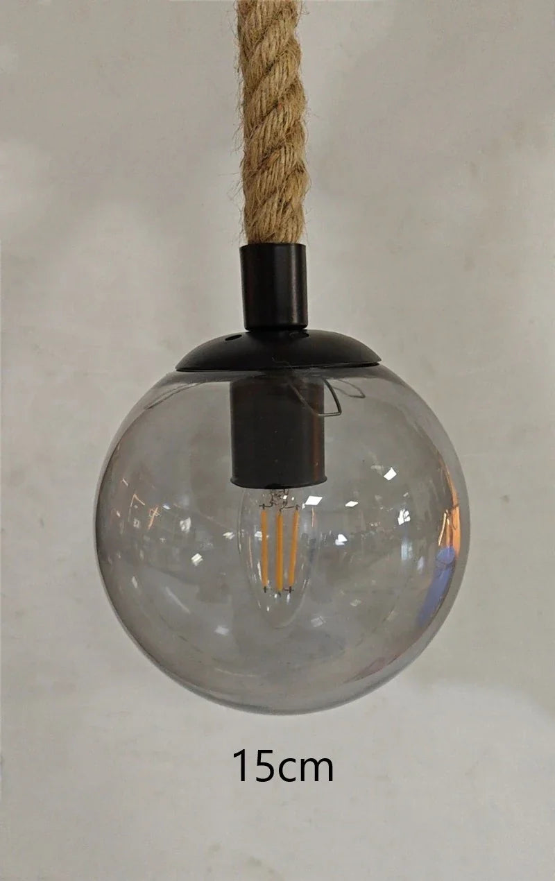 corde de chanvre avec boule de verre lumière led tissage à la main