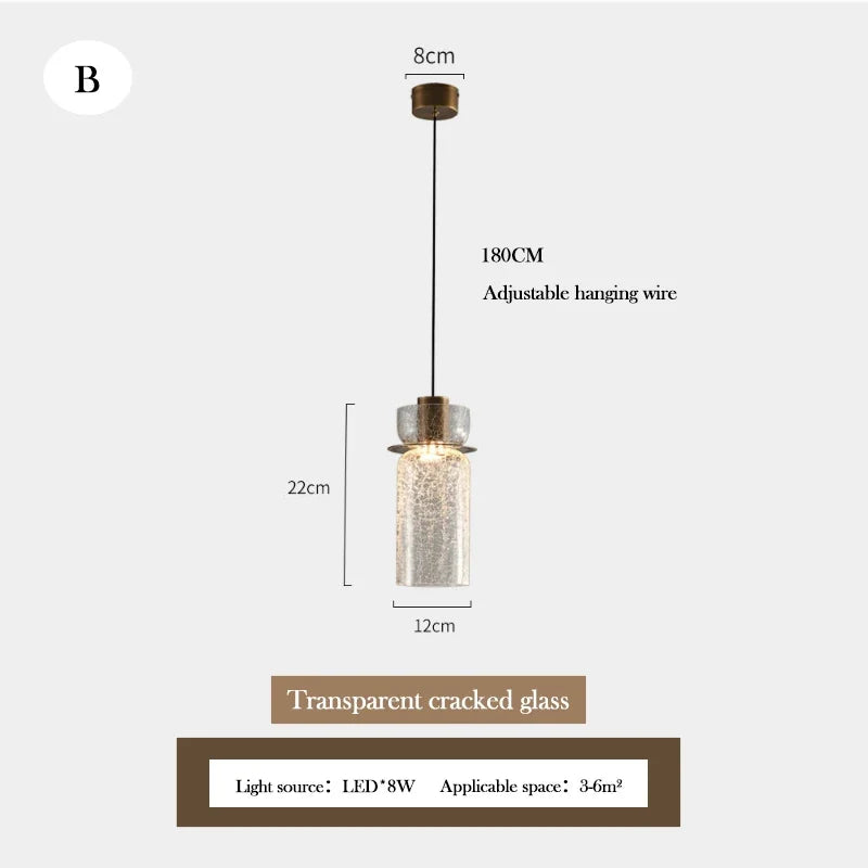 lustre en verre craquelé design rétro minimaliste pour intérieur moderne