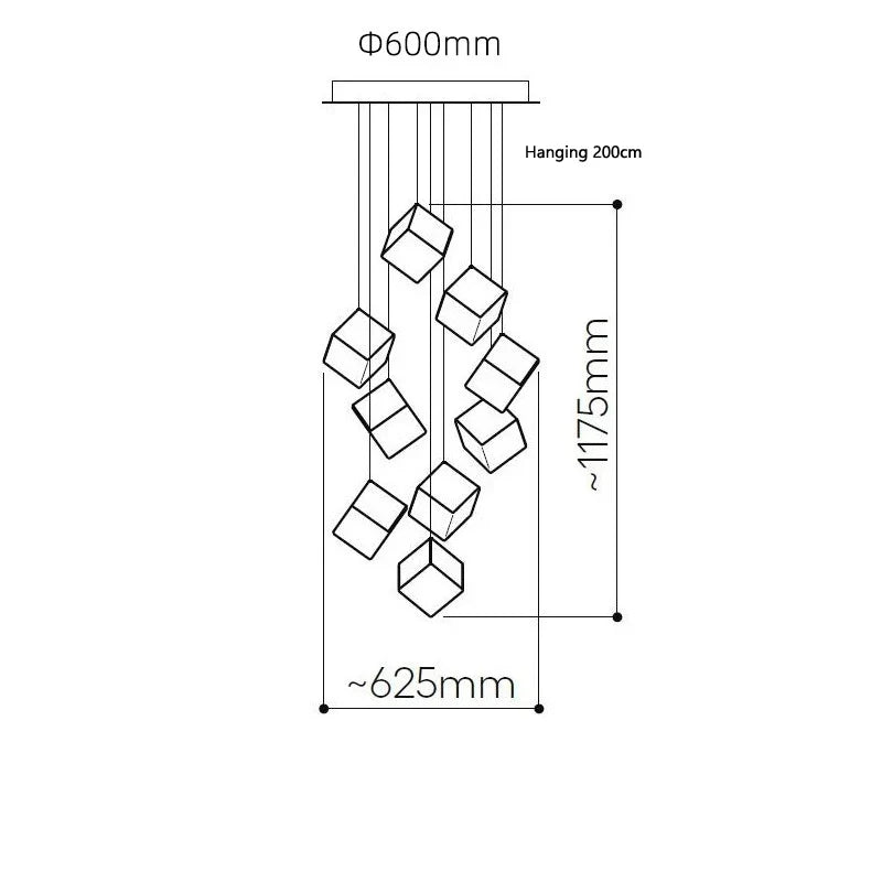 Scandinavia Magic Square Chandelier Crystal Box Pendant Lamp Ceiling Suspension Hanging Light for Loft Staircase Living Room