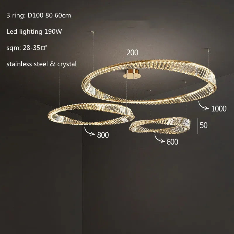 LustreSalon moderne Led K9 Dimmable de luxe or anneau irrégulier cristal