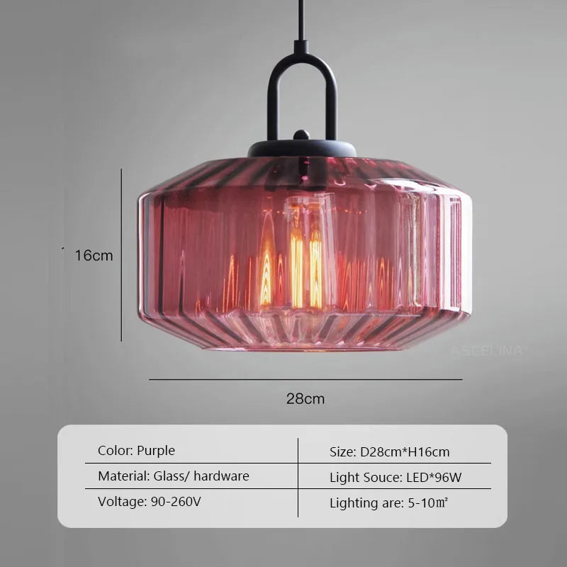 lustre rétro suspendu en verre avec lumière led décorative