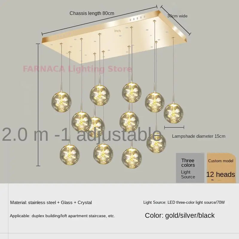 Remote control stair chandelier Nordic creative duplex dining room light lift high living room, apartment decorative chandelier