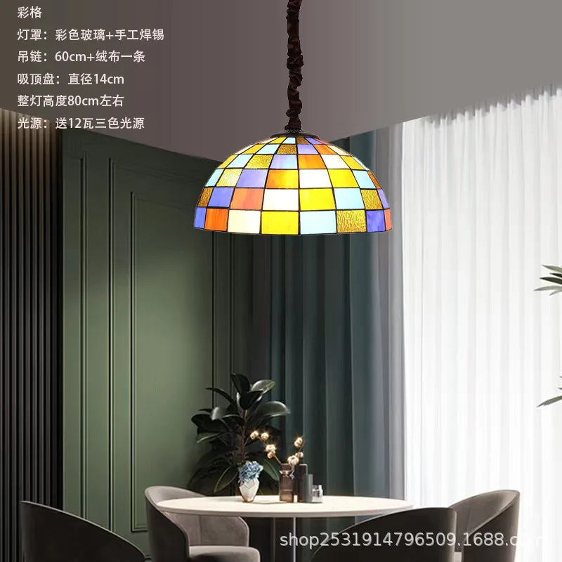 lustre rétro en verre teinté style méditerranéen pour restaurant et hall