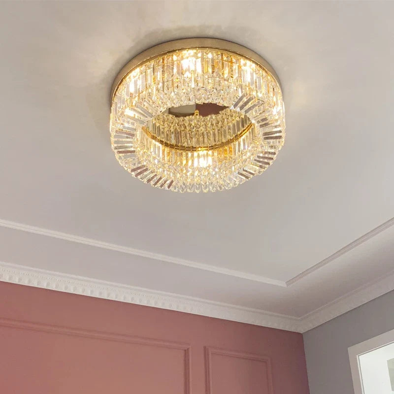 lustre en cristal moderne doré argenté à led pour décoration intérieure