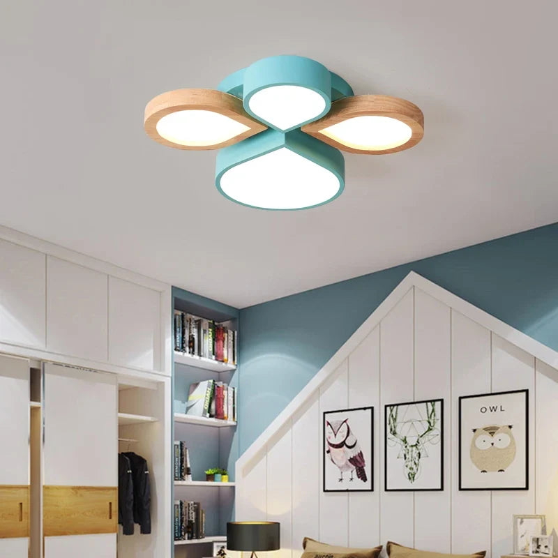 lustre nordique romantique en bois art créatif led moderne