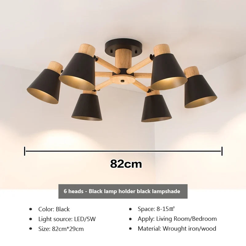 lustre nordique en bois massif éclairage moderne pour hôtel et restaurant