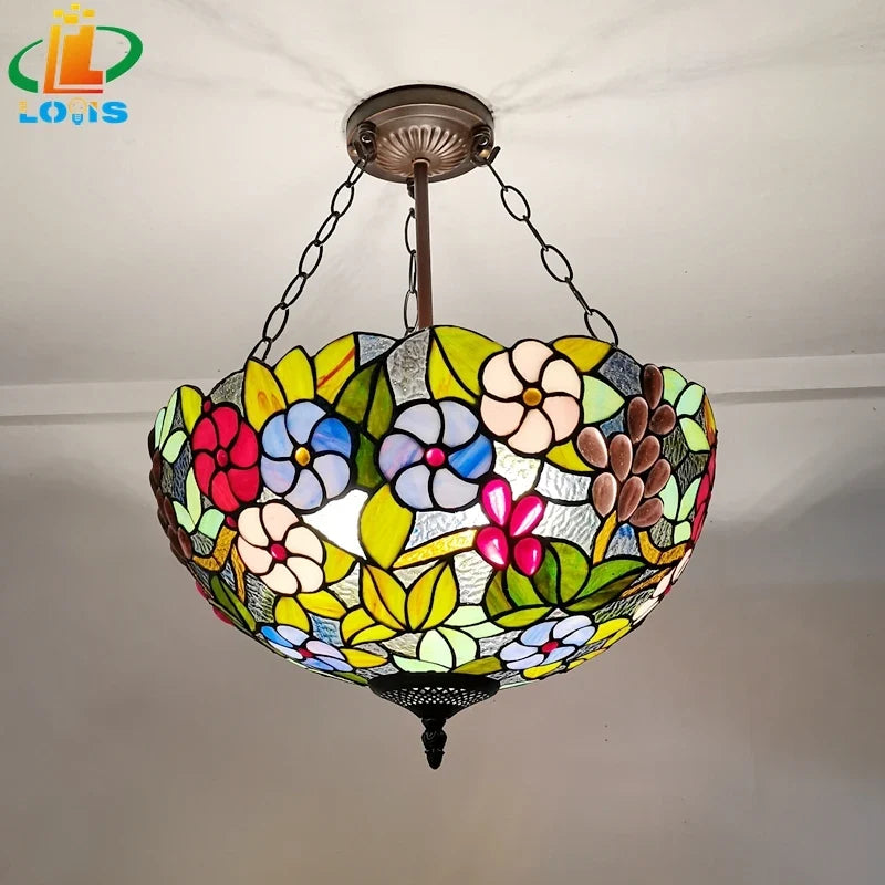 lustre en forme de raisin style tiffany à fleurs américaines