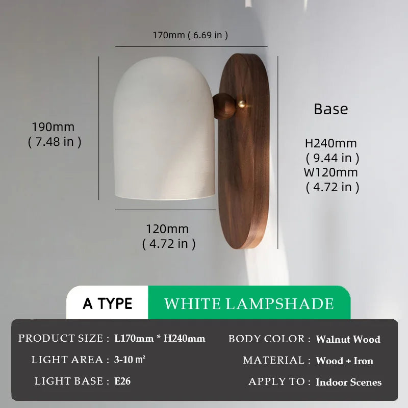 Walnut Wood Iron, Simple Modern Wabi-sabi style, Wall Sconce for Bedroom, Bedside, Living, Dining Room, Corridor Aisle