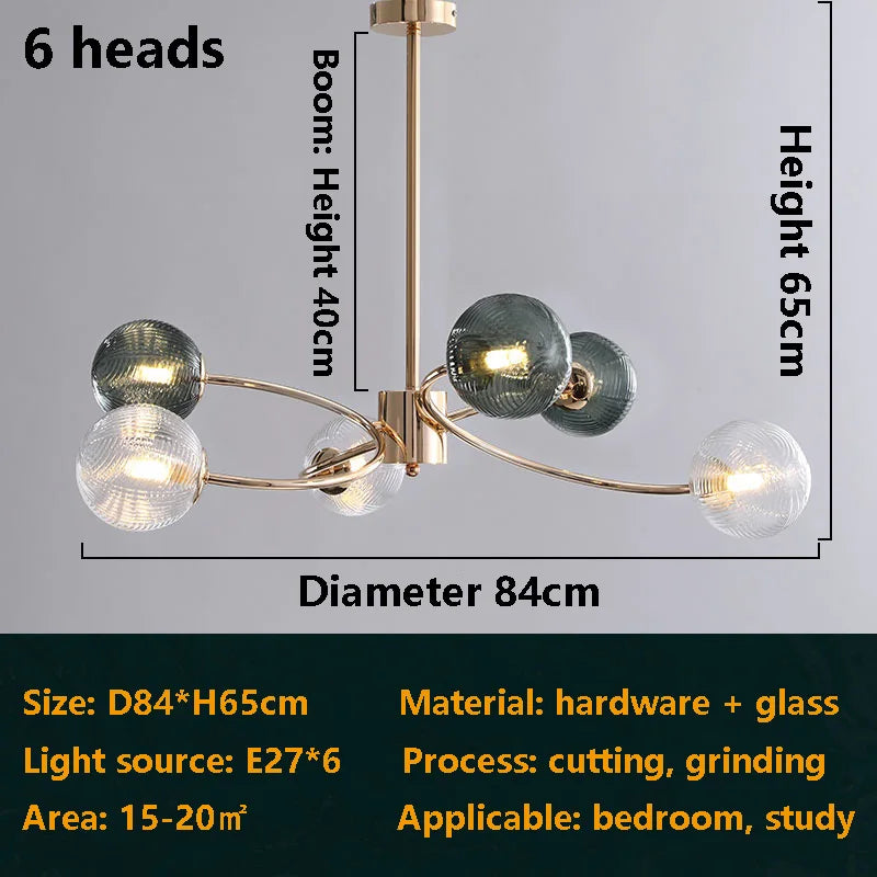 lustre nordique luxueux brillant avec boule de verre