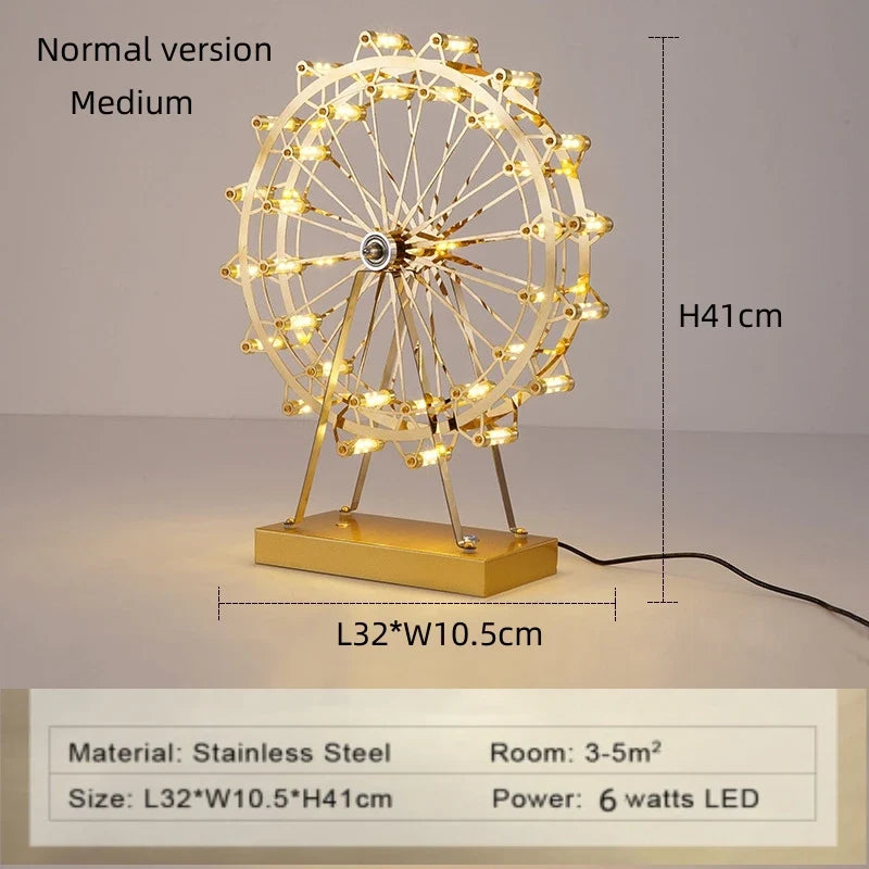 lampe de table rotative led grande roue en acier inoxydable