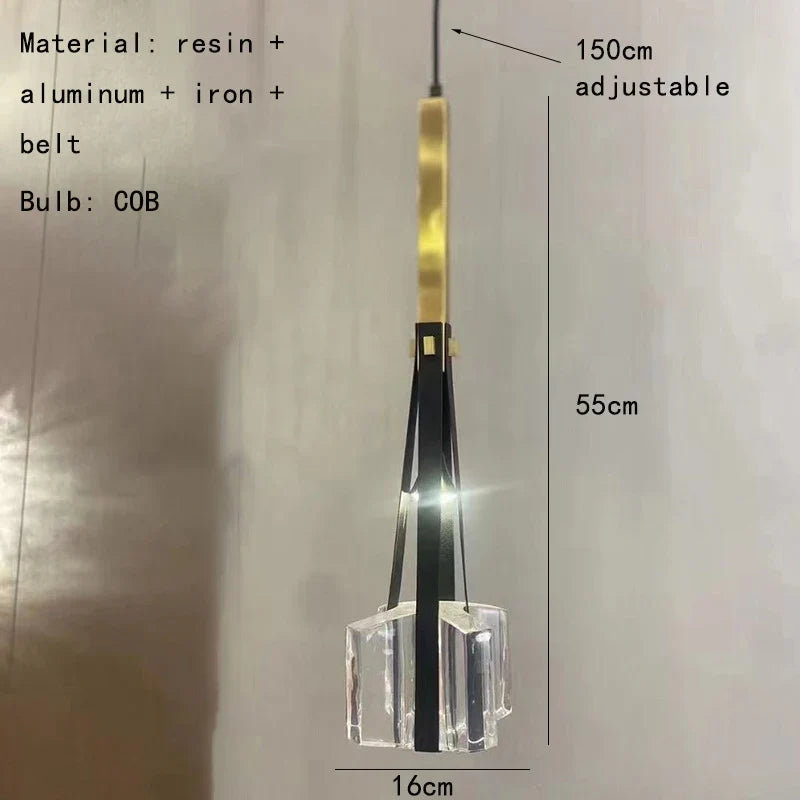 lampe suspendue en résine et cuir artificiel style 	 réglable en hauteur