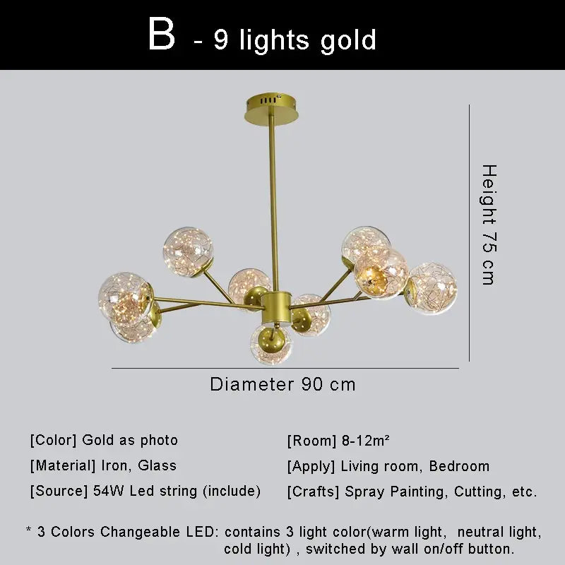 lustre moderne en forme d'étoile avec abat-jour en verre décoratif