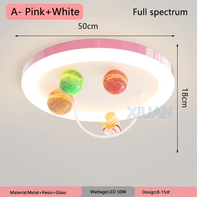 Creative Colorful Glass Ceiling Chandelier Light Planet Astronaut Ceiling Lamps Pink Blue Chrome 220V Children's Bedroom Lamps