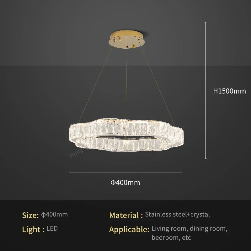 lustre moderne en cristal avec éclairage led design élégant