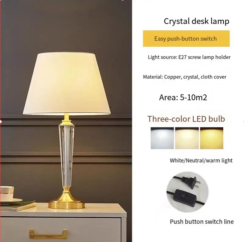 lampe de chevet en cristal tout cuivre de luxe européenne