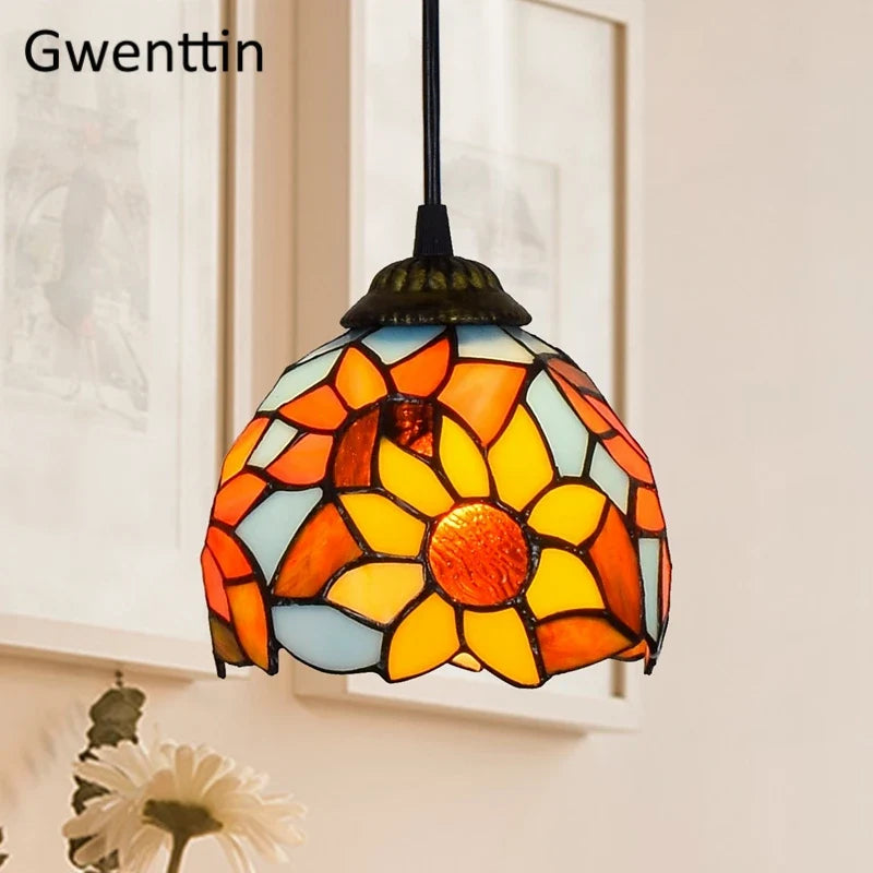 suspension en verre teinté style tiffany pour décoration moderne
