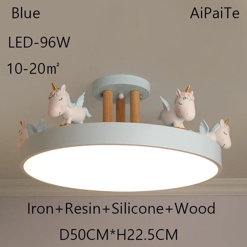 BOSSEN Scandinavian LED Children's Room Ceiling Pendant Light, Pink/Blue Unicorn for Living Room, Bedroom Home Decoration.