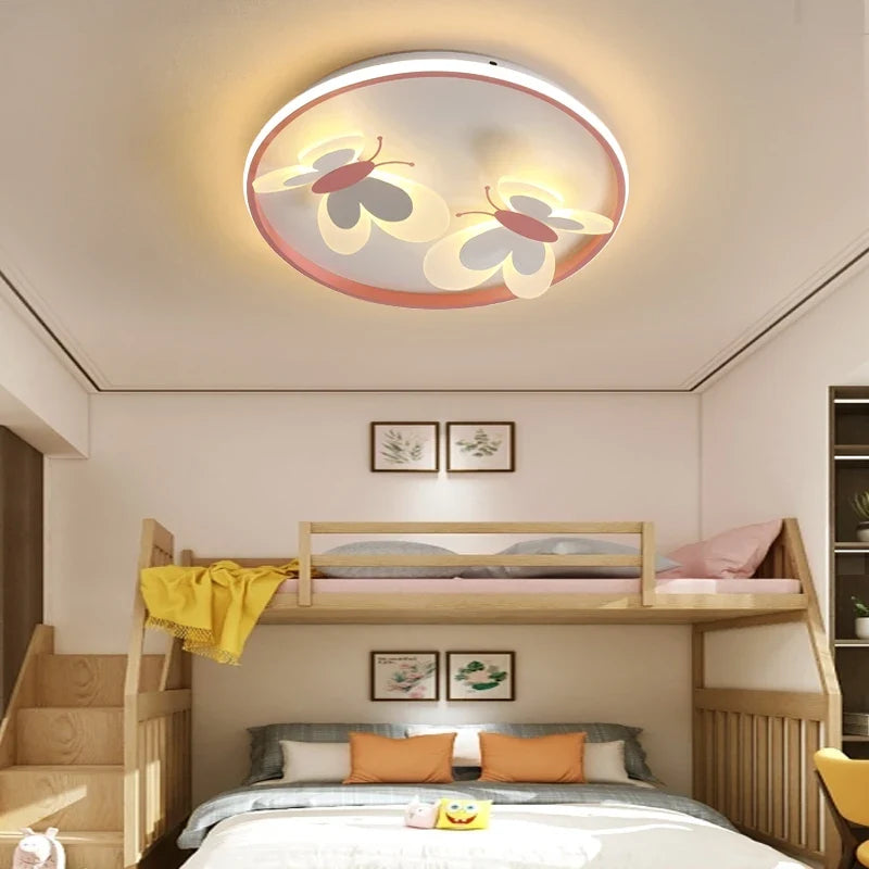 Plafonnier pour enfants papillon décoratif rose plafonnier étude chambre d'enfants Salon d'enfant lampes créatives lampe de chambre de fille d'intérieur