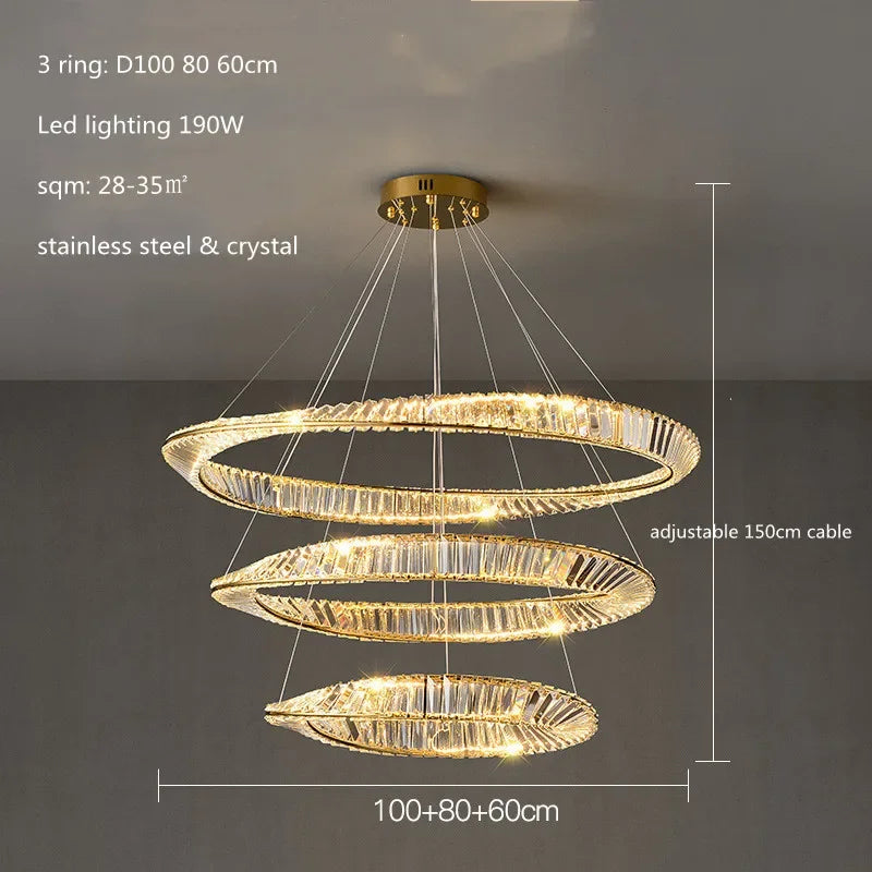 LustreSalon moderne Led K9 Dimmable de luxe or anneau irrégulier cristal